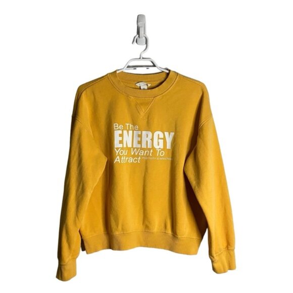 H&M Women's Yellow Crewneck Positive Message Printed Sweatshirt - Picture 1 of 9
